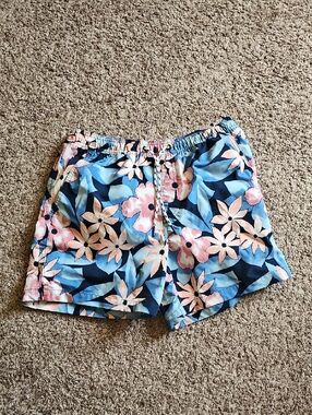 American Eagle Outfitters Blue Floral Elastic Waist Shorts with Pink Flowers